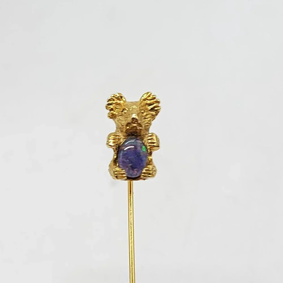 Gold Tone Koala Bear Opal Stick Pin Vintage 2" - Picture 3 of 4